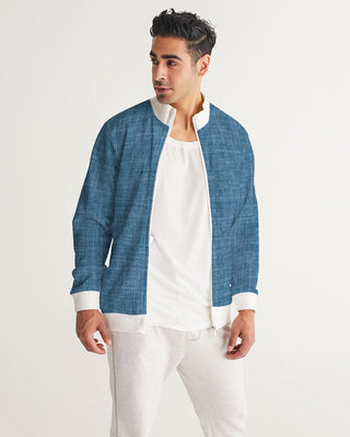 Modern Denim-Inspired Bomber Jacket Men's All-Over Print Track Jacket