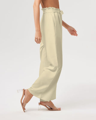 Beige Simple High-Waist Paperbag Pants Women's All-Over Print High-Rise Wide Leg Pants