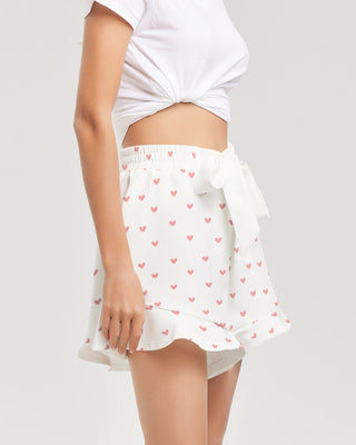 White with pink heart Women's All-Over Print Ruffle Shorts - Soul Verve