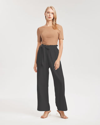 Zed Black High-Waist Wide-Leg Pants Women's All-Over Print High-Rise Wide Leg Pants